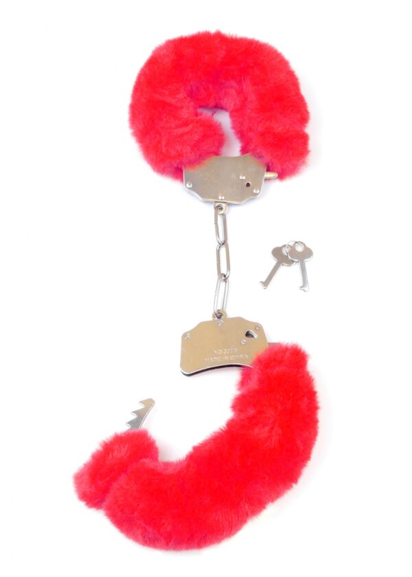 Kajdanki Fetish B   Series  Furry Cuffs Red - obrazek 3