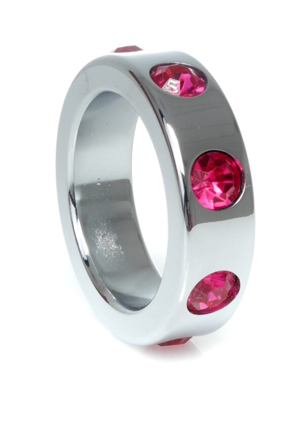 Pierścień Metal Cock Ring with Pink Diamonds Medium - obrazek 3