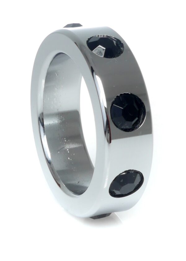 Pierścień Metal Cock Ring with Black Diamonds Medium - obrazek 3