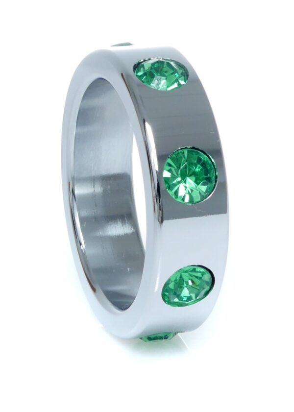 Pierścień Metal Cock Ring with Green Diamonds Large - obrazek 3