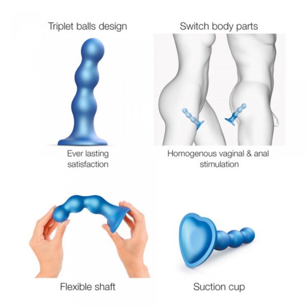 DILDO PLUG BALLS METALLIC BLUE   S - obrazek 3