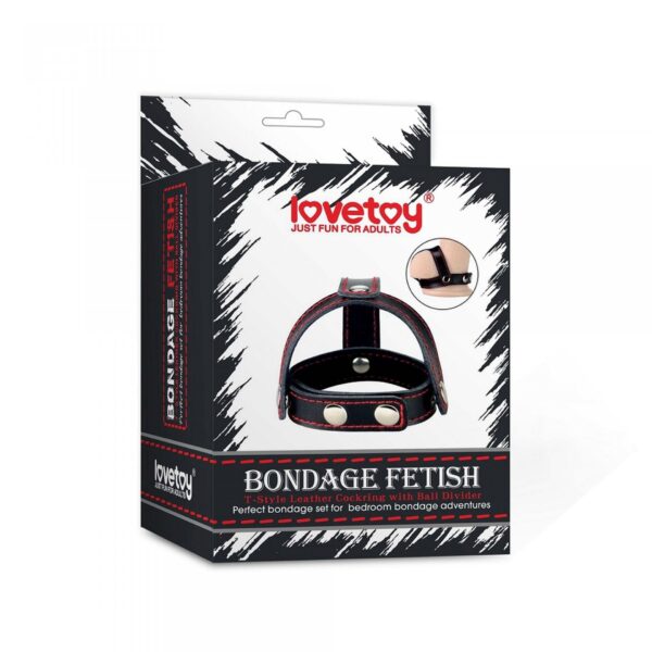 Bondage Fetish TStyle Leather Cockring With Ball Divider - obrazek 3