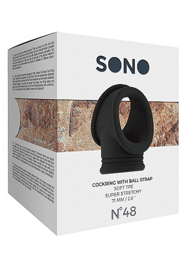 No.48   Cockring with Ball Strap   Black - obrazek 3