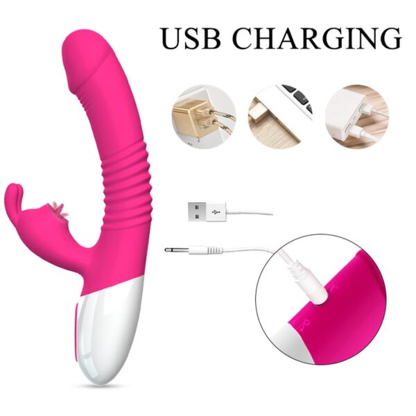 Wibrator  Silicone Vibrator USB 7 Powerful Licking and Thrusting Modes - obrazek 3
