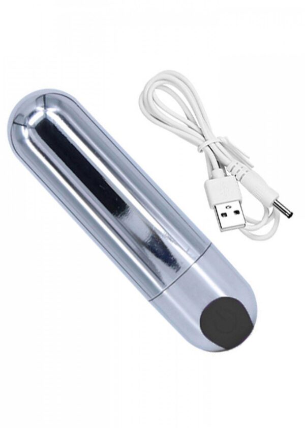 Wibrator Strong Bullet Vibrator Silver/Black USB 10 Function - obrazek 3