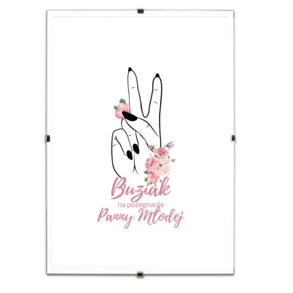 Pamiątkowy biały plakat Buziaki na pożegnanie Panny Młodej w antyramie. - obrazek 3
