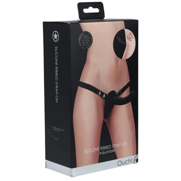 Ouch!   Silicone Ribbed Strap On   Adjustable   Black - obrazek 3