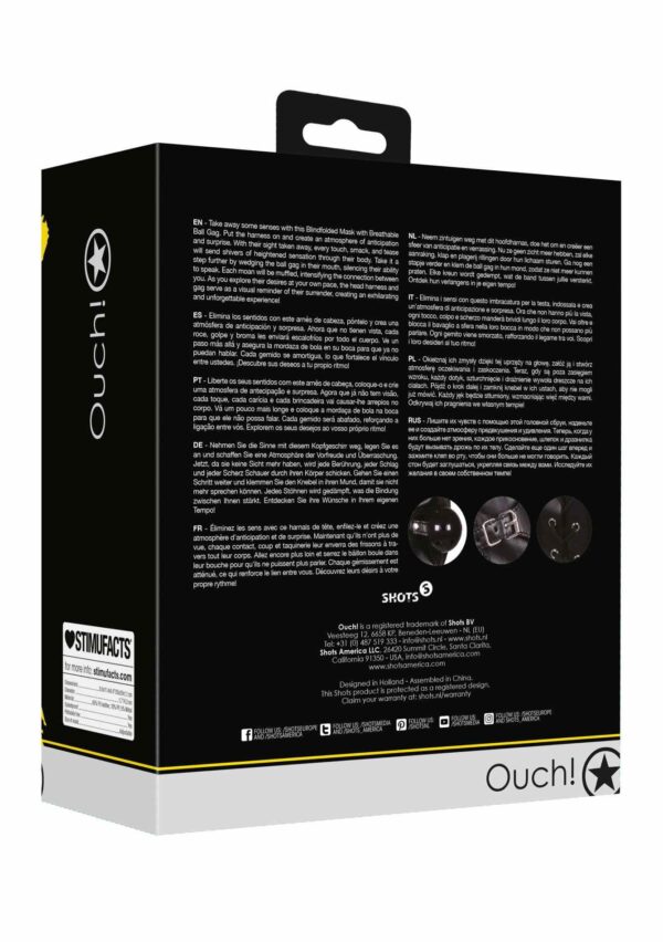 Blindfolded Mask with Breathable Ball Gag   Black - obrazek 3