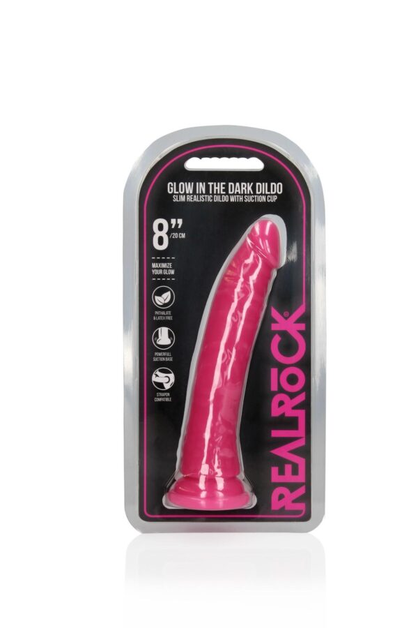 Slim Realistic Dildo with Suction Cup   Glow in the Dark   8 / 20 cm - obrazek 3