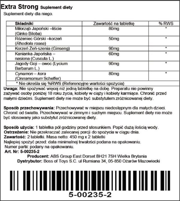 Supl.diety Extra Strong 2 Capsules - obrazek 3