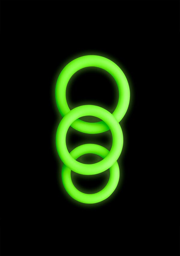 3 pcs Cock Ring Set   Glow in the Dark   Neon Green - obrazek 3