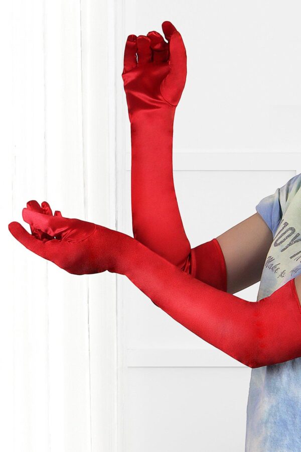 LONG SATIN RED GLOVES TU (Size: TU) - obrazek 3