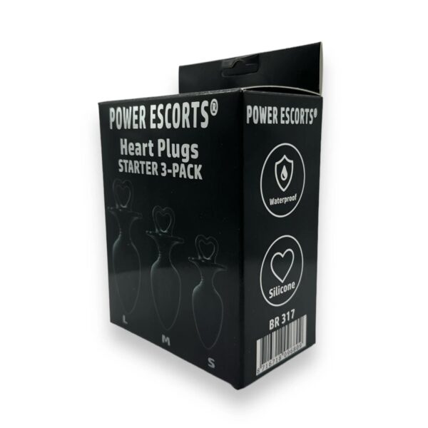 Power Escorts   Heart Plug Anal Starter 3 Pack   S, M & L   Black   quality Silicone   Colour box - obrazek 3