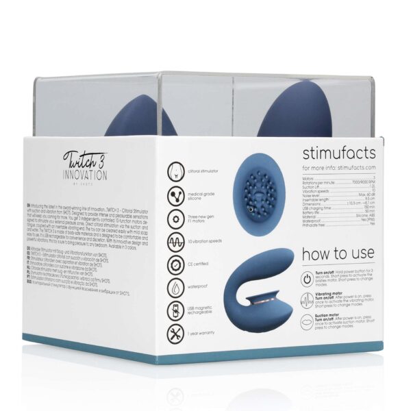 Twitch 3   Rechargeable Vibrator & Suction   Silicone   10 Speed   Blue/Grey - obrazek 3