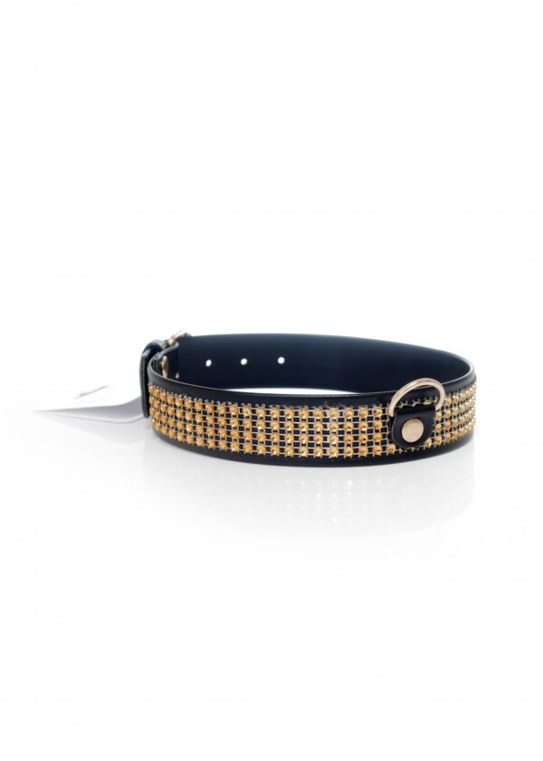 Fetish B   Series Collar with crystals 3 cm gold - obrazek 4