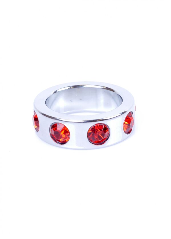 Pierścień Metal Cock Ring with Red Diamonds Small - obrazek 4