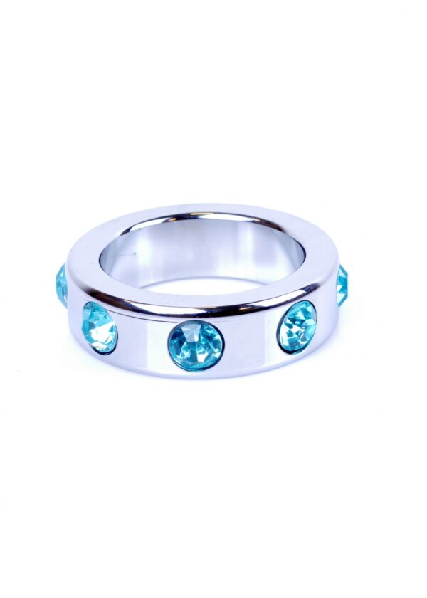 Pierścień Metal Cock Ring with Light Blue Diamonds Medium - obrazek 4