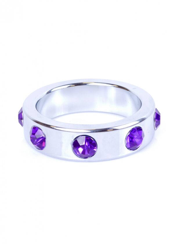 Pierścień Metal Cock Ring with Purple Diamonds Large - obrazek 4