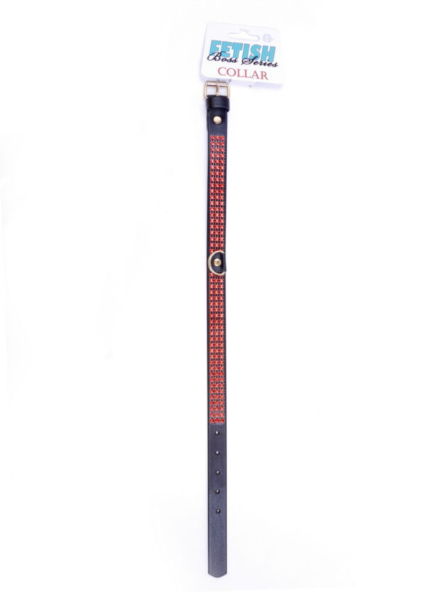 Fetish B   Series Collar with crystals 2 cm Red Line - obrazek 4