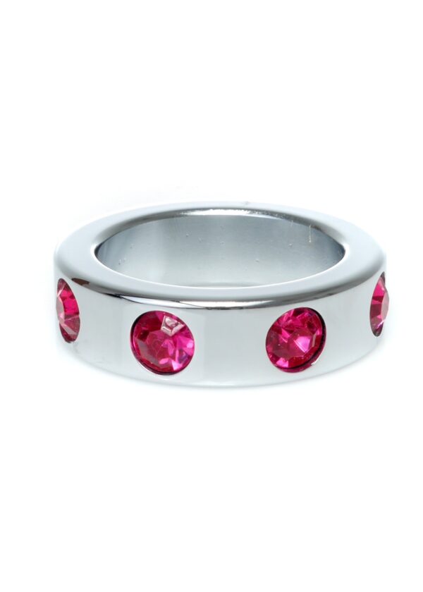 Pierścień Metal Cock Ring with Pink Diamonds Medium - obrazek 4