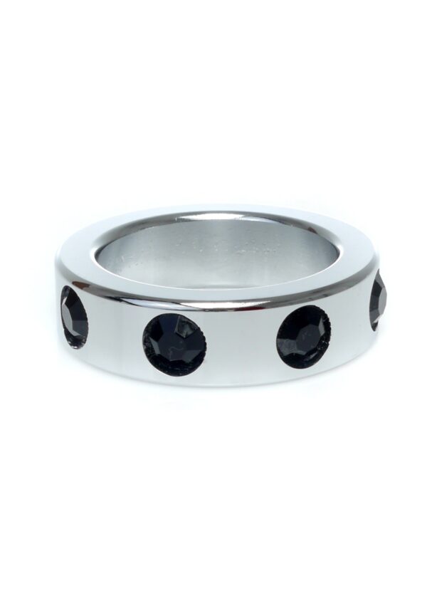 Pierścień Metal Cock Ring with Black Diamonds Medium - obrazek 4
