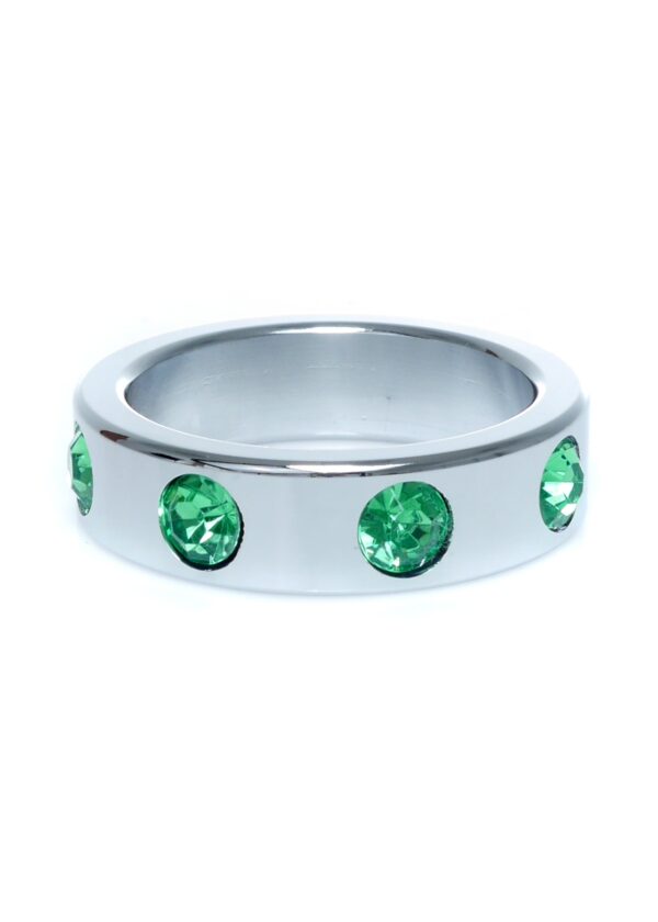 Pierścień Metal Cock Ring with Green Diamonds Large - obrazek 4