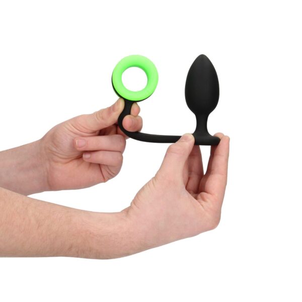 Butt Plug with Cock Ring   GitD   Neon Green/Black - obrazek 4