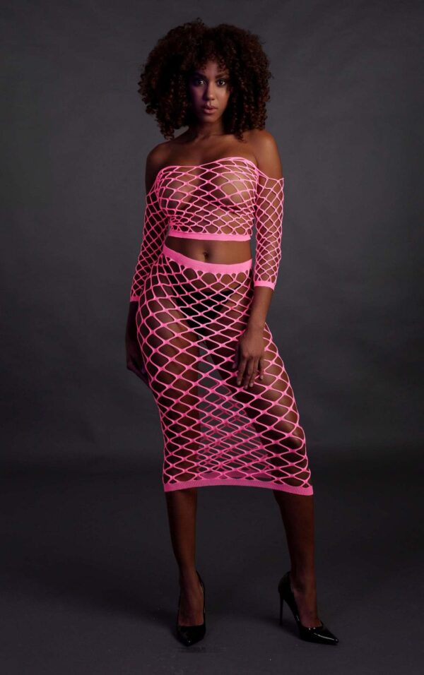 Long Sleeve Crop Top and Long Skirt   Pink   XS/XL - obrazek 4