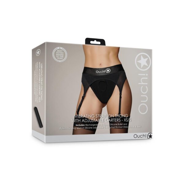 Vibrating Strap on Thong with Adjustable Garters   XS/S - obrazek 4