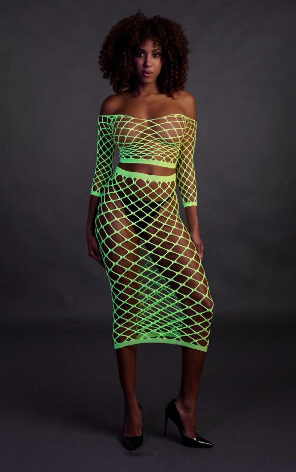 Long Sleeve Crop Top and Long Skirt   Green   XS/XL - obrazek 4