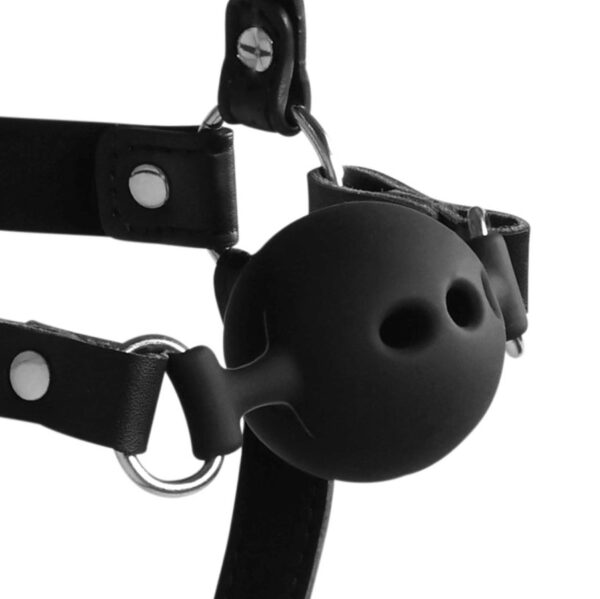 Head Harness with Breathable Ball Gag and Nose Hooks   Black - obrazek 4