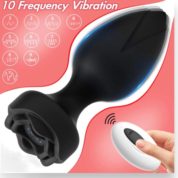 Power Escorts   Princess Plug   Remote Rose Design Plug   USB Rechargeable   10 Functions   Black - obrazek 4