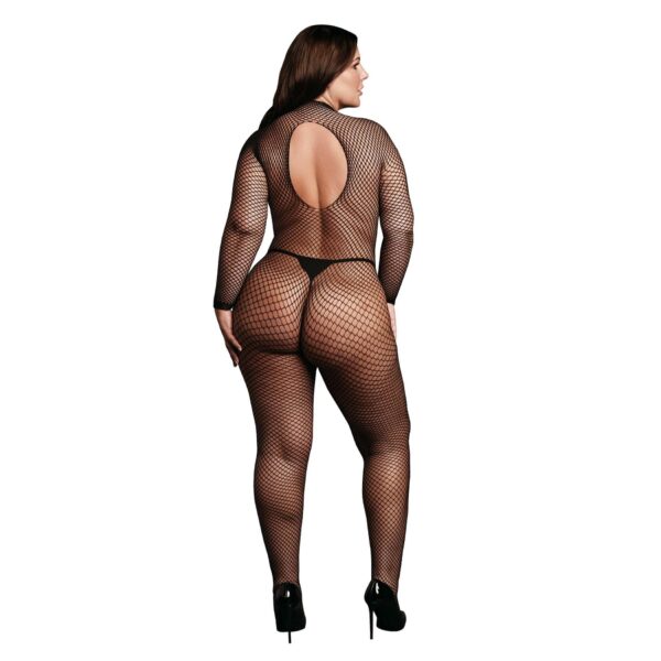 Bodystocking with fishnet structure, open crotch and turtle neck. - obrazek 4