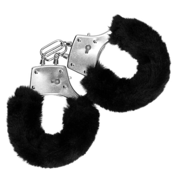Furry Metal Hand Cuffs   Black - obrazek 4