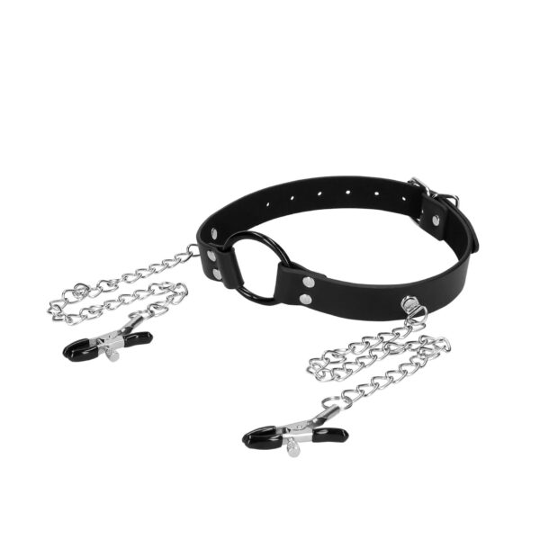 O Ring Gag with Nipple Clamps - obrazek 4