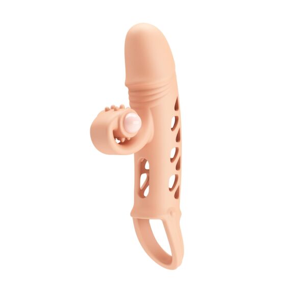 ROMANCE   Penis sleeve,  TPE material,vibration, battery LR41*3, Flesh - obrazek 4