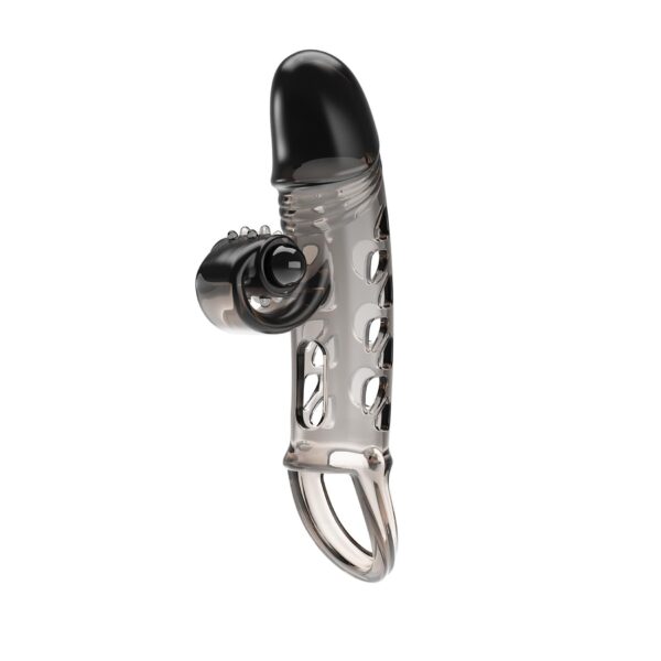 ROMANCE   Penis sleeve,  TPE material,vibration, battery LR41*3, Black - obrazek 4