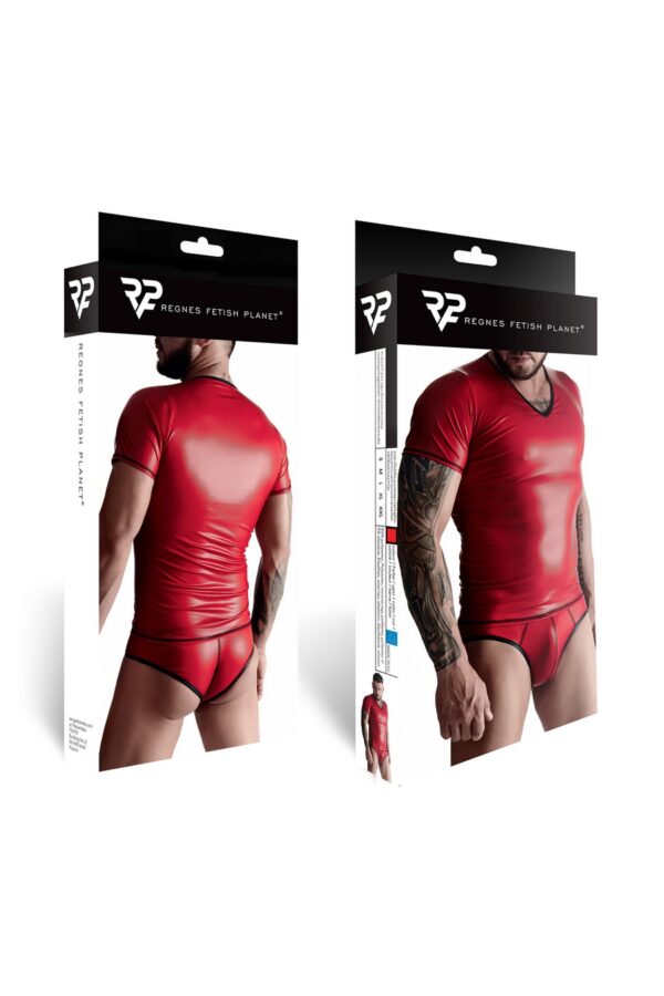 męski komplet z wetlooka: t shirt w serek, figi typu brazyliany XL - obrazek 5