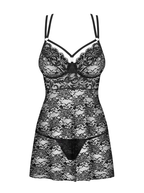 Bielizna 860 BAB 1 babydoll i stringi czarna  S/M - obrazek 5