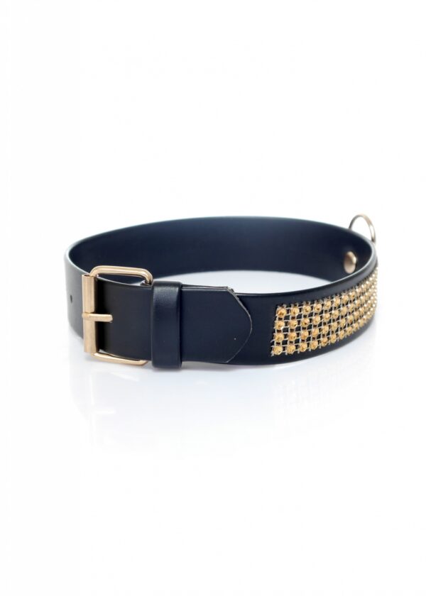 Fetish B   Series Collar with crystals 3 cm gold - obrazek 5