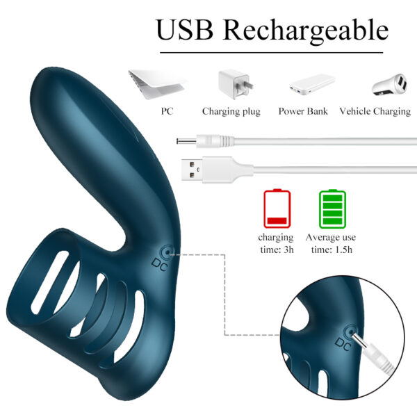 Wibrator Silicone Ring Blue USB 7 Function - obrazek 5