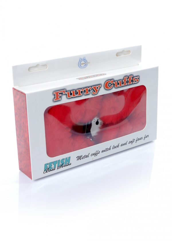 Kajdanki Fetish B   Series  Furry Cuffs Red - obrazek 5
