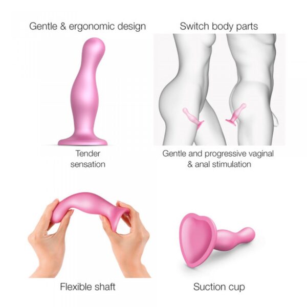 DILDO PLUG CURVY METALLIC SUGAR PINK  S - obrazek 5