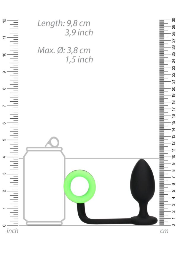 Butt Plug with Cock Ring   GitD   Neon Green/Black - obrazek 5