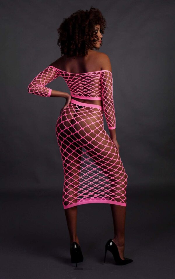 Long Sleeve Crop Top and Long Skirt   Pink   XS/XL - obrazek 5