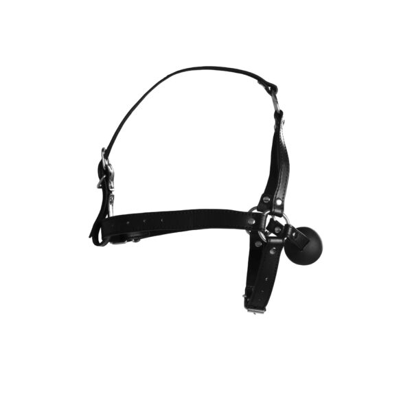 Head Harness with Solid Ball Gag   Black - obrazek 5