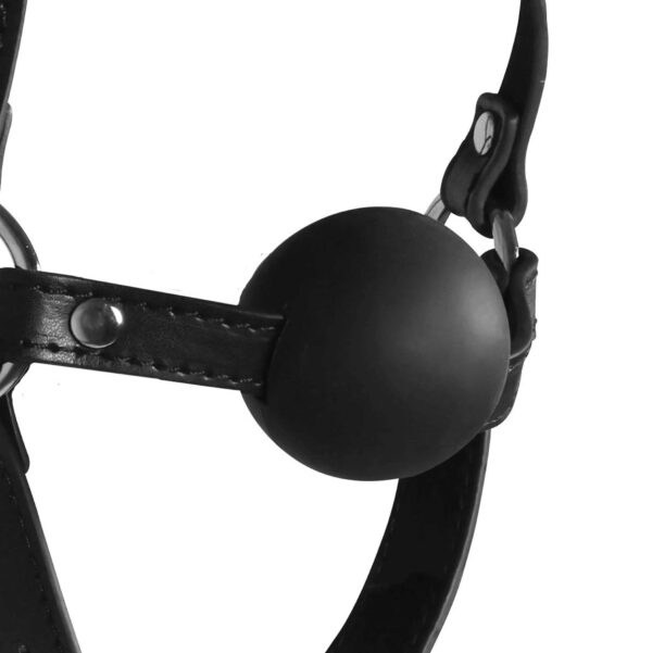 Blindfolded Head Harness with Solid Ball Gag   Black - obrazek 5