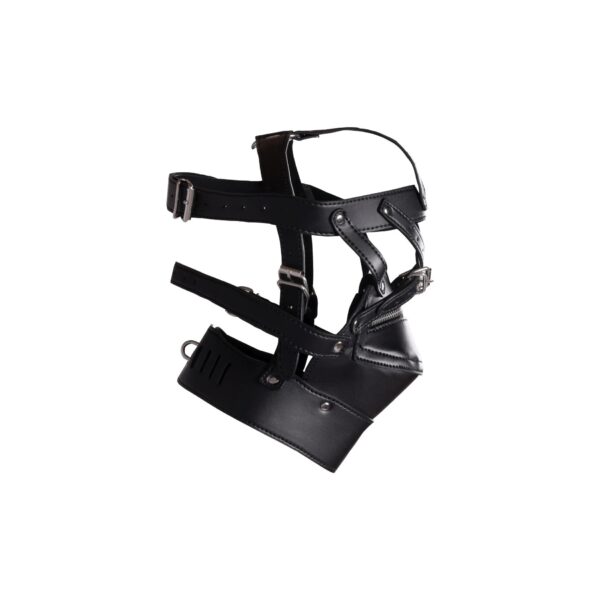 Head Harness with Zip up Mouth and Lock   Black - obrazek 5