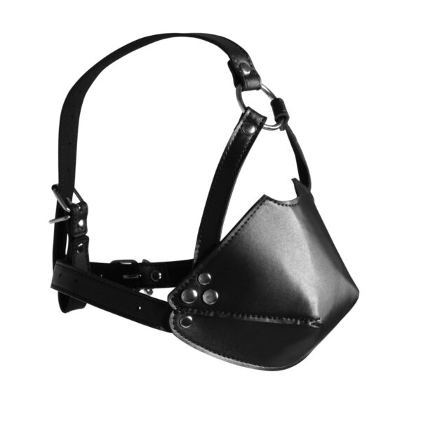 Head Harness with Mouth Cover and Solid Ball Gag   Black - obrazek 5