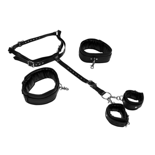 Body Harness with Thigh and Hand Cuffs   Black - obrazek 5